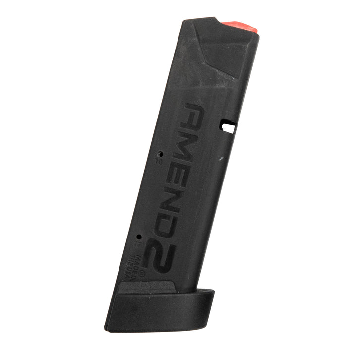 Amend2 A2‑320 10‑round black polymer magazine for Sig Sauer P320 with red follower and USA marking
