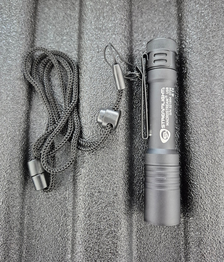 GS-013 Compact 500 Lumen Flashlight – black anodized aluminum flashlight with USB rechargeable battery and pocket clip for everyday tactical carry
