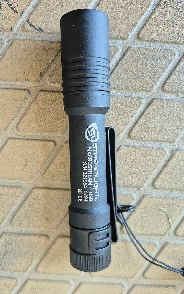 GS-013 Compact 500 Lumen Flashlight – black anodized aluminum flashlight with USB rechargeable battery and pocket clip for everyday tactical carry