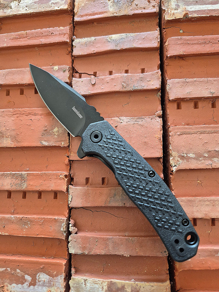 GS-014 Kershaw Utility Blade – black folding knife with spear point edge and textured handle for everyday tactical use