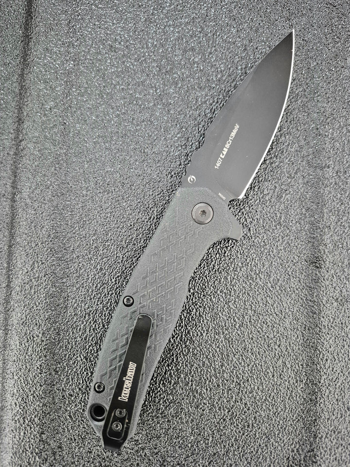 GS-014 Kershaw Utility Blade – black folding knife with spear point edge and textured handle for everyday tactical use