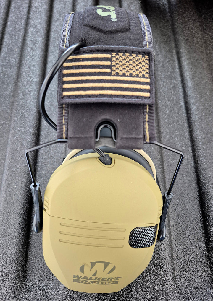 Walker’s Razor GS-015 electronic earmuffs – tan and black noise-cancelling hearing protection for tactical use and range ops